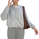 Women Button Down Cardigan Long Sleeve Crewneck Sweater Vintage Lightweight Knit Jacket Fall Going Out Top