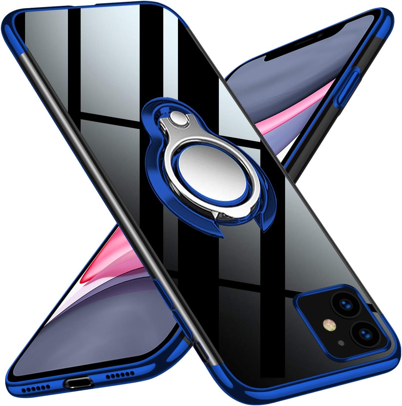 kadixini iPhone 11 Case, Crystal Clear TPU with 360 Degree Magnetic Ring Grip Holder Kickstand, Magnet Car Holder Cover for iPhone 11 - Blue