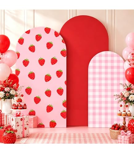 Cubierta De Arco De Boda Fresa C - Telón De Fondo Redondo Elástico 5FT (65x150cm) Para Fotografía, Cumpleaños Y Eventos
