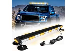 LRTER 42" Roof Top Strobe Light Bar Amber White Emergency Traffic Advisor Lights, Double Side Warning Safety Flashing w/Magnetic Mount for Construction Vehicles Plow Trucks Pickup, Amber/White