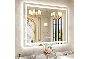 WTTY 48"x40" LED Bathroom Mirror with Lights, Backlit and Front Lighted Bathroom Vanity Mirrors for Wall, Anti-Fog, Dimmable Wall Mirrors for Bathroom, Memory, Shatter-Proof, Double LED Vanity Mirror
