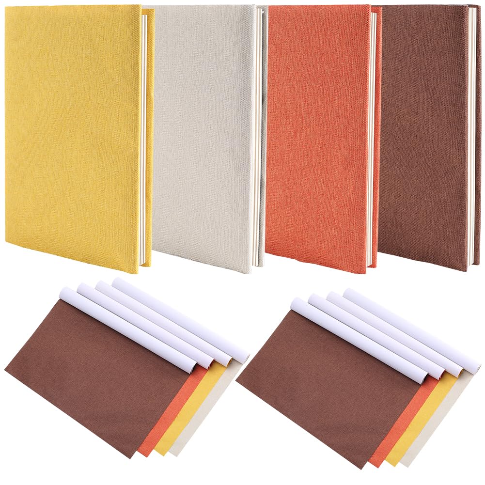 CRASPIRE 8Pcs 35x30cm Linen Book Cloth 4 Color for A5-A8 Books Binding Fabric Surface Paper Backed Bookcover Book Album Scrapbooking Archival DIY Covering Protector Bookcloth Bookbinding Supplies