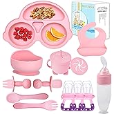 Silicone Baby Feeding Set,Miicasa Baby Led Weaning Supplies Kit With Suction Bowl & Car Plate, Bib, Spoon, Fork, Cup - Food-Grade Silicone, Dishwasher-Safe, No BPAs - For 3+ Months