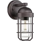 Emliviar Farmhouse Outdoor Wall Light for House Porch, Vintage Exterior Wall Lantern, Industrial Nautical Metal Cage with Cle