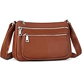 befen Genuine Leather Crossbody Purses for Women, Woman Medium Pocketbooks Shoulder Bags Handbags with Multi Zipper Pockets