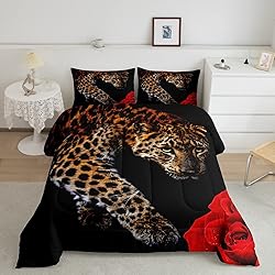 Erosebridal Leopard Comforter Set King Size,Red