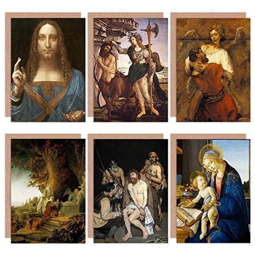 Artery8 Botticelli Manet Rembrandt Da Vinci Jesus Religion Mixed Fine Art Greeting Card Pack of 6