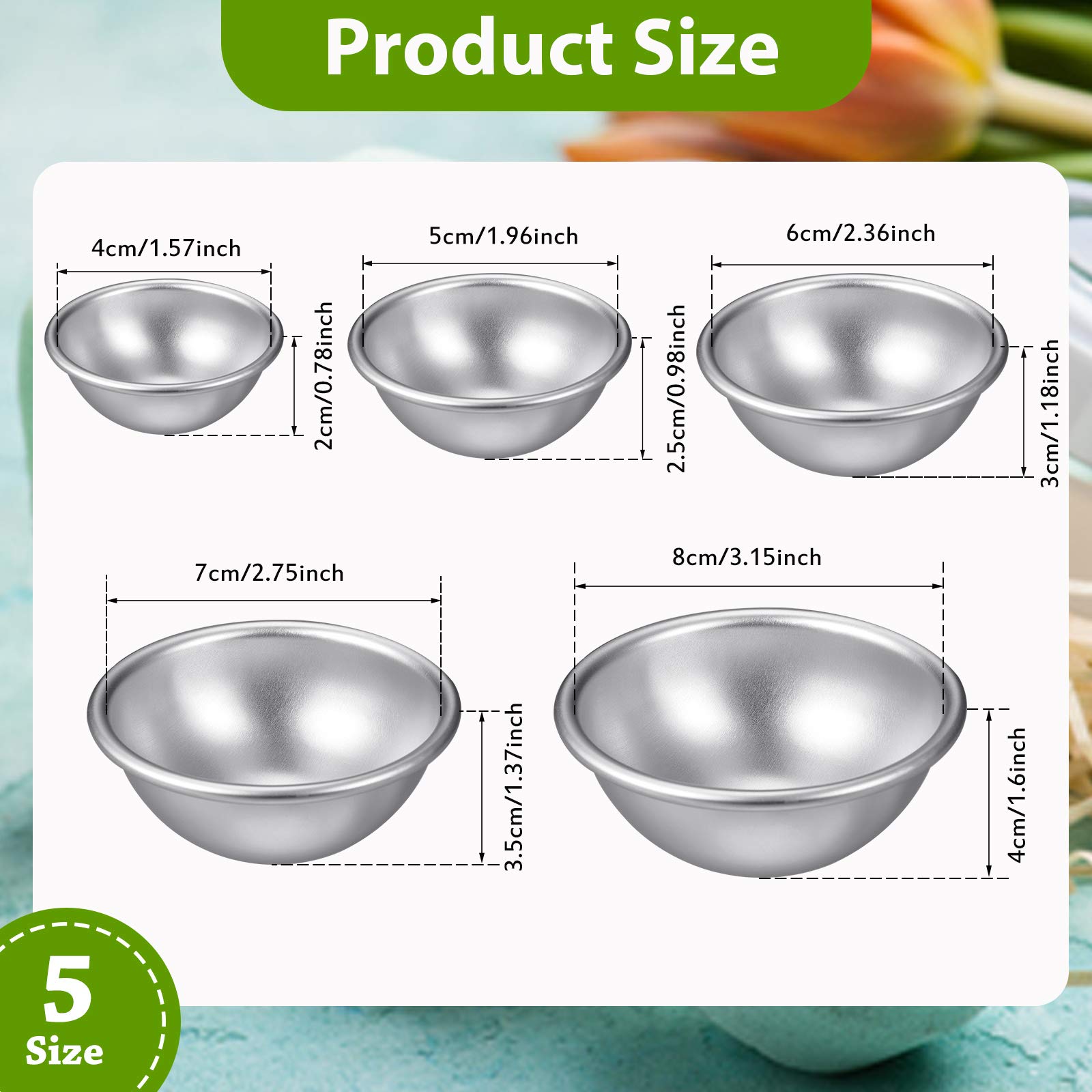 10 Pieces Metal Bath Bomb Molds Soap Press Tray 4 cm 5 cm 6 cm 7 cm 8 cm 5 Sizes DIY Bath Bomb Molds Crafting for DIY Making Supplies(Aluminum)