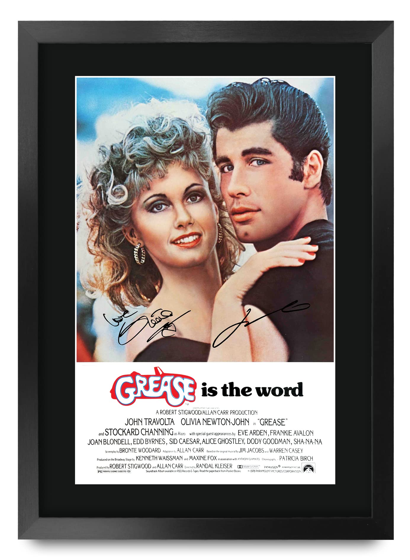 HWC Trading A3 FR Grease Movie Poster Olivia Newton John John Travolta Signed Gift FRAMED A3 Printed Autograph Film Gifts Print Photo Picture Display — image 1