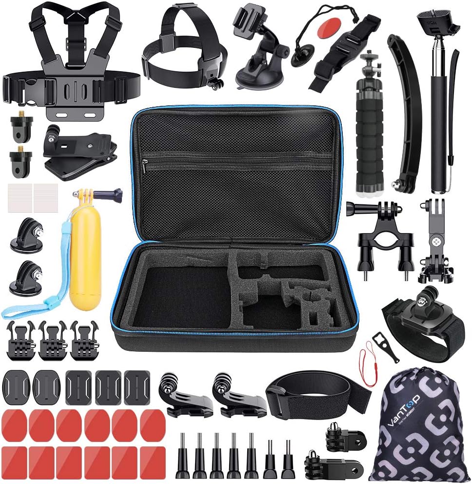 VanTop 59 in 1 Accessories Kit for GoPro Hero7 6 5 4 3+ 3 2 1, Hero Session, GoPro Fusion, AKASO, APEMAN, Lightdow, Xiaomi Yi and More, Outdoor Sports Action Camera Accessory Kit with Carrying Case
