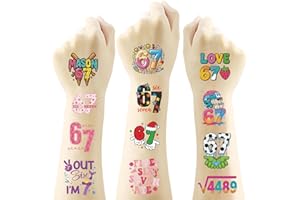 67 Number Temporary Tattoos for Kids Adults, 40PCS Fun Six-Seven Theme Tattoo Stickers, Non-Toxic Waterproof Body Art Decorat