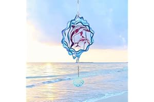 BUARO8AGA Dolphin Wind Spinners Hanging - 12 Inch Wave and Seahorse Pattern with Seashell Pendant 3D Metal Kinetic Large Wind Spinners Sculpture Craft Indoor Outdoor Decor Ocean Lovers Dolphin Ornament Gift