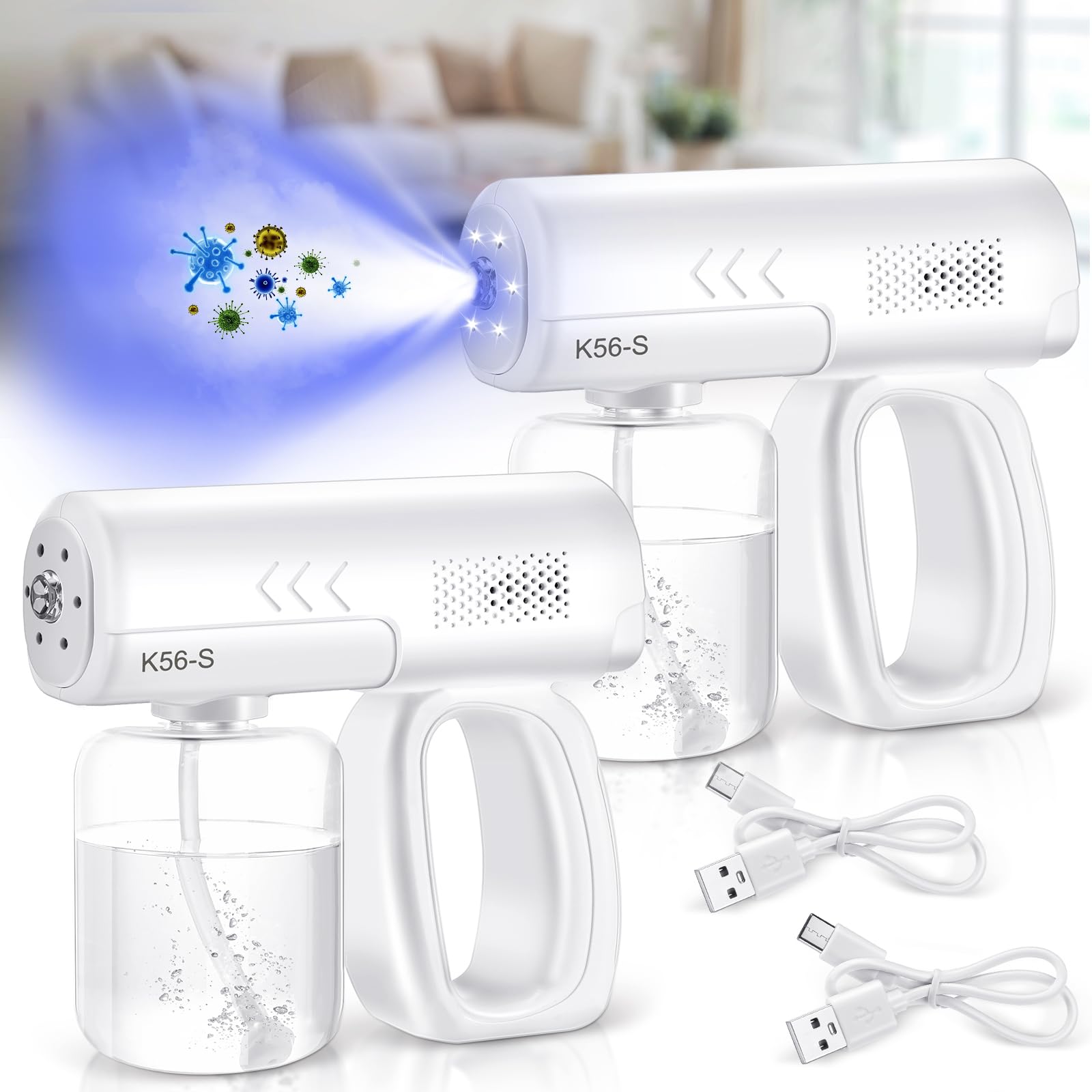 Photo 1 of Qualirey 2 Pack Rechargeable Atomizer Sprayer Gun Handheld Nano Spray Cordless Steam Large Capacity Electric Fogger Machine for Car School Home Hotel, 1200mAh