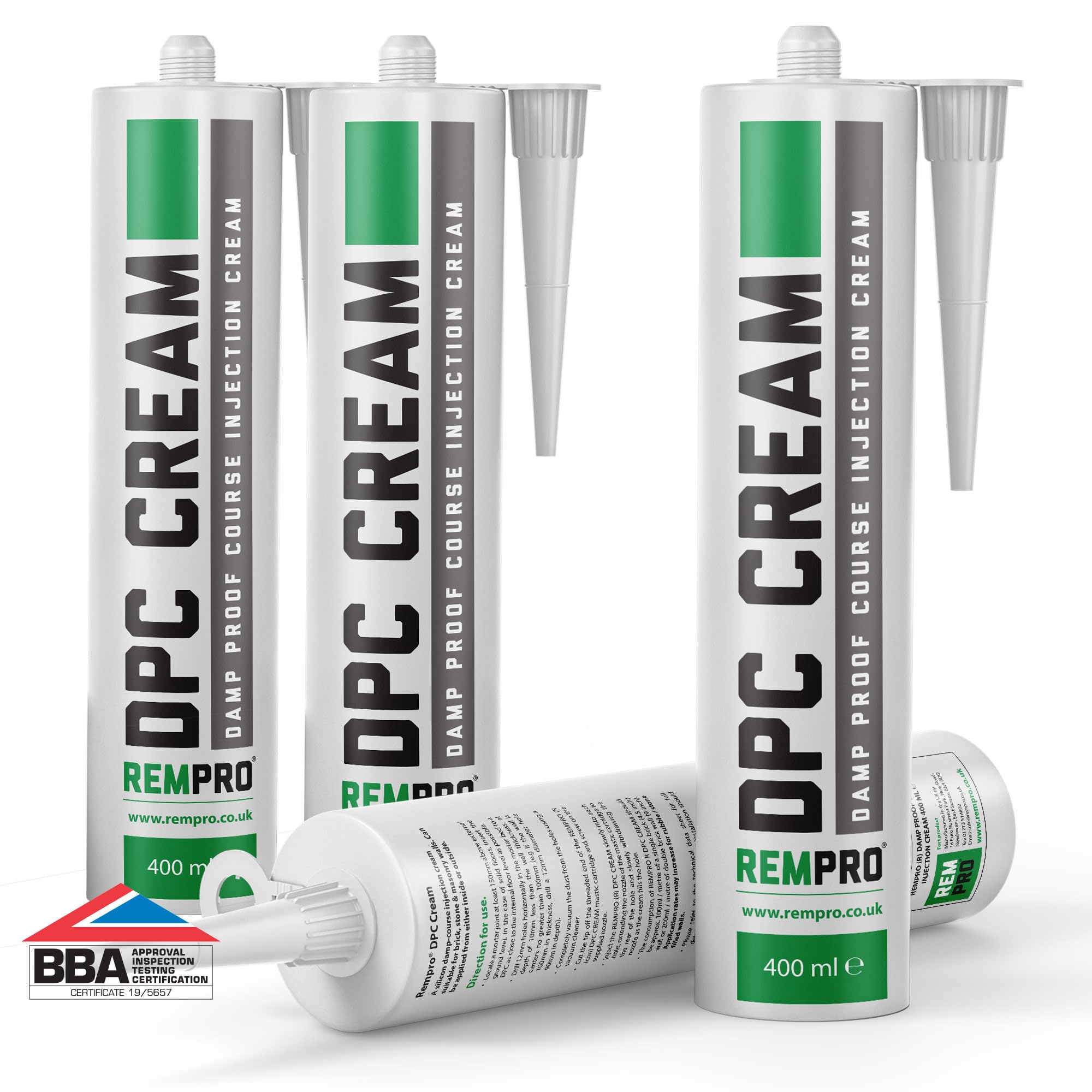 Rempro 4 x 400ml DPC Damp Proofing Course Cream - Barrier Treatment & Control of Rising Damp in Walls - BBA Certified