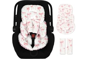 DAYEEBALL Infant Car Seat Insert Cushion, Baby Car Seat Head Body Support for Girls & Boys, Reversible Newborn Car Seat Insert with 2 Extra Strap Paddings, Premature Car Seat Cushion, Pink Bow