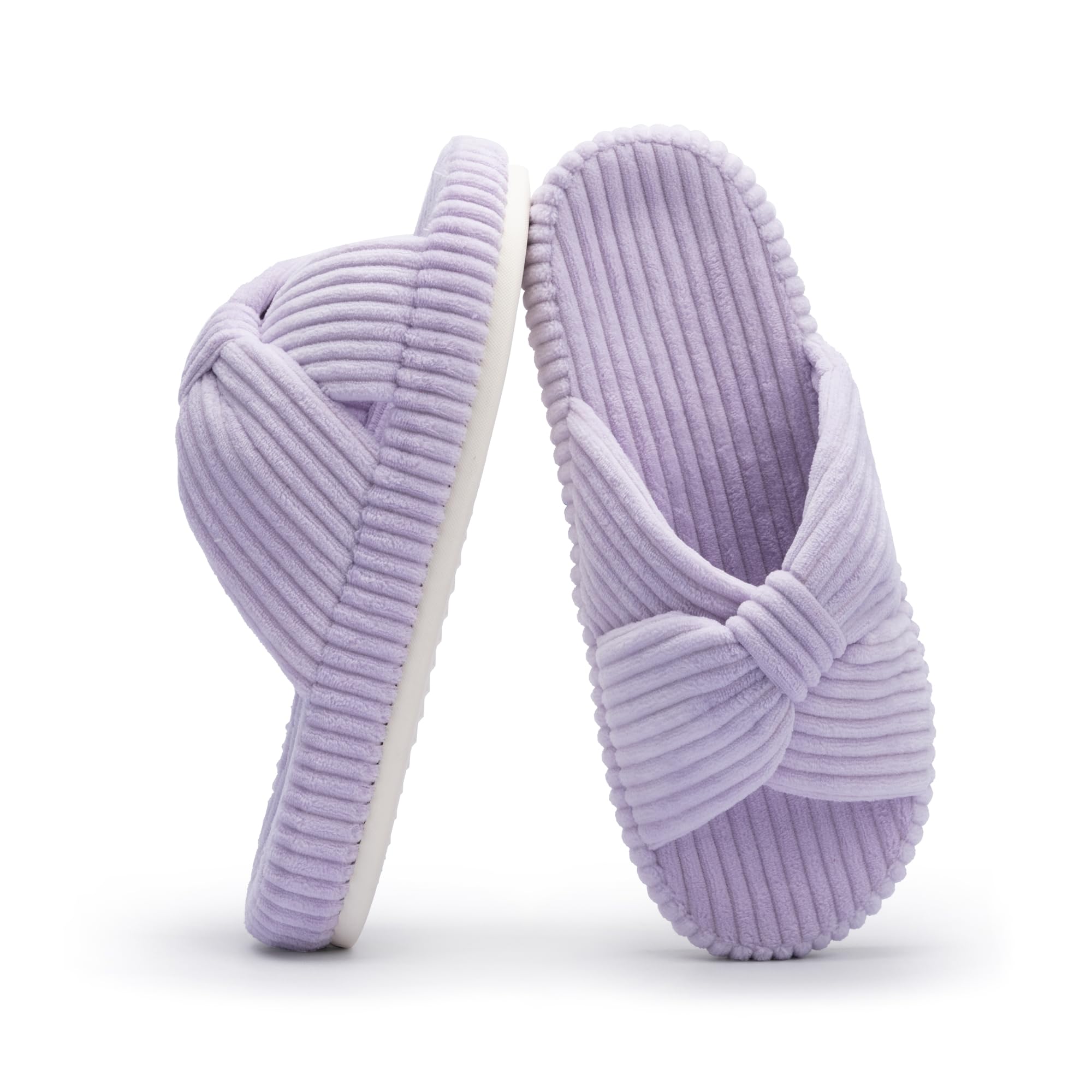 Photo 1 of **DIRTY** Chantomoo Slippers for Women Memory Foam House Bedroom Corduroy Bow Crossbands Slide Slipper Shoes Comfy Trendy Gift Slippers Light Purple Size7 8 6.5