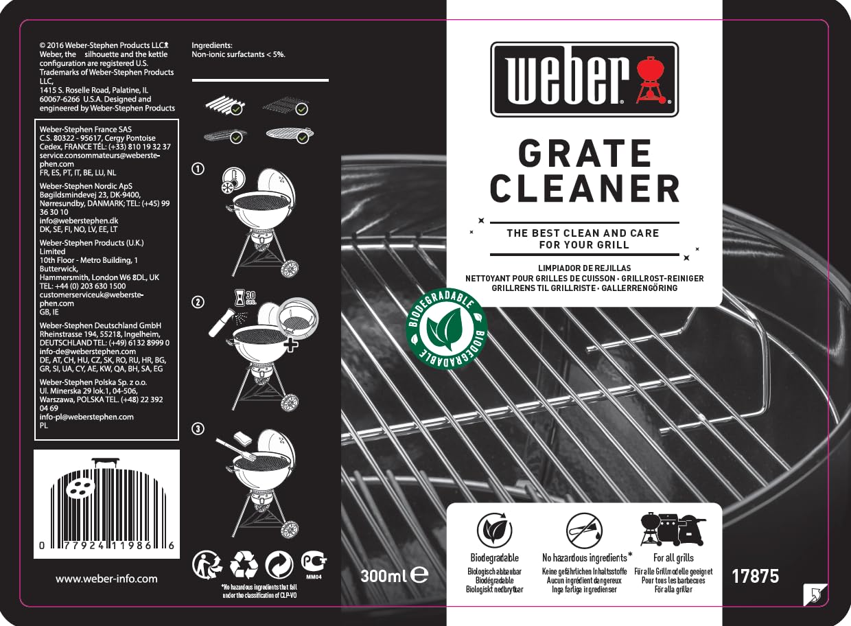 Weber Grillrost-Reiniger 300ml, feines Nebelspray, löst Fett- und Speisereste, biologisch abbaubar, Keine gefährlichen Inhaltsstoffe, für alle Grillmodelle geeignet (17875) 3