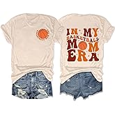 in My Basketball Mom Era Shirts for Women Funny Basketball Mom T-Shirt Letter Print Game Day Tee Tops