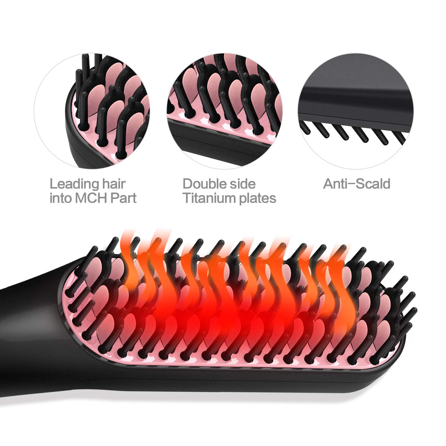 RioRand Beard Straightener Brush Electric Multifunctional Quick Hair Heating Ionic Enhanced Straightening Brush-3 in 1 Styling Ceramic Anti-Scald Curling Iron Comb for Men Women Travel and Home