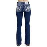 Miss Me Women's Betyna Rearing Horse and Floral Embellished Pockets Mid-Rise Bootcut Jeans