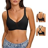 LUCKMEEY Womens Wireless Bras Sexy V Mesh Brallete Supportive Jelly Bra Seamless Tshirt Bra (U-Back & Crossback)