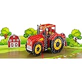PQ Bees Red Tractor Pop Up Birthday Cards for Men, Happy Husband Birthday Card, 3D Gift Card for Him, Dad, Brother, Son, Boyfriend, Granddad, Happy Fathers Day (Size 6x8 In – Red Tractor)