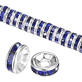 M METERXITY 200-Pack Rondelle Spacer Beads, 0.24 Inch/6mm Czech Crystal Rhinestone Loose Beads for Jewelry Making/Necklace/Bracelet [Dark Blue]