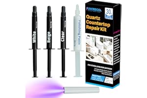 White Tones - Quartz Countertop Repair Kit, 30s Quick-Drying Quartz Chip Repair Kit for Edge Chips, Cracks, Scratches and Holes on Quartz, Marble, Granite, Porcelain and Other Stone Surfaces - FUNCRECOL Pro Surface Repair