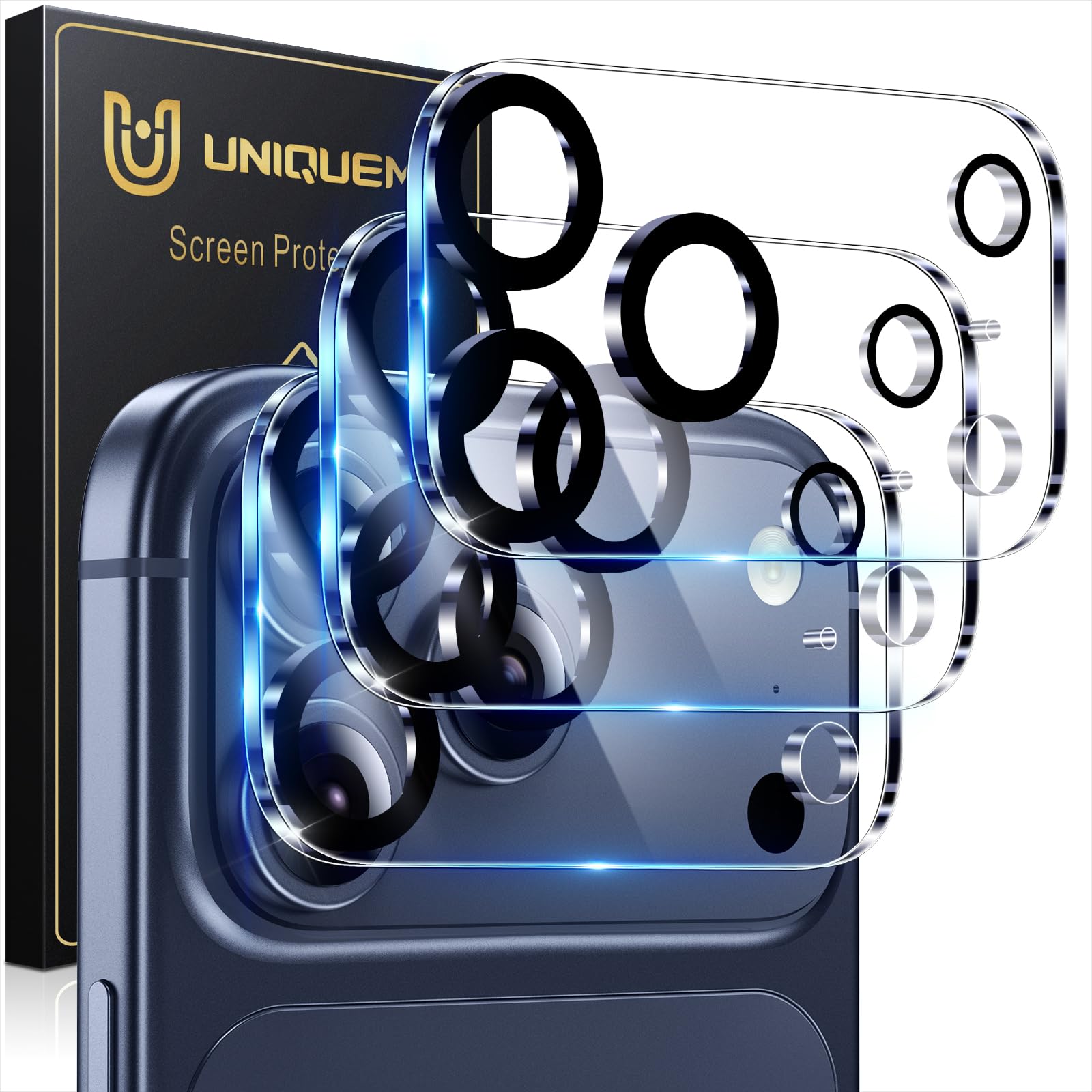 Photo 1 of UniqueMe Compatible for 3 Pack iPhone 17 Pro Max Camera Lens Protector - [Drop Protection] Anti Scratch Full-Coverage 9H Tempered Glass Camera Cover Screen [Update New Version]