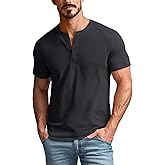 Zengjo Henley Shirts for Men Short Sleeve Waffle-Knit Casual 3 Button T-Shirt Regular-Fit