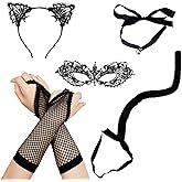 BOXOB Black Cat Costume Accessories for Women, Black Cat Ears and Tail Set Adults with Mask Necklace Net Gloves Halloween Costume for Women Cosplay Party Dressing Up