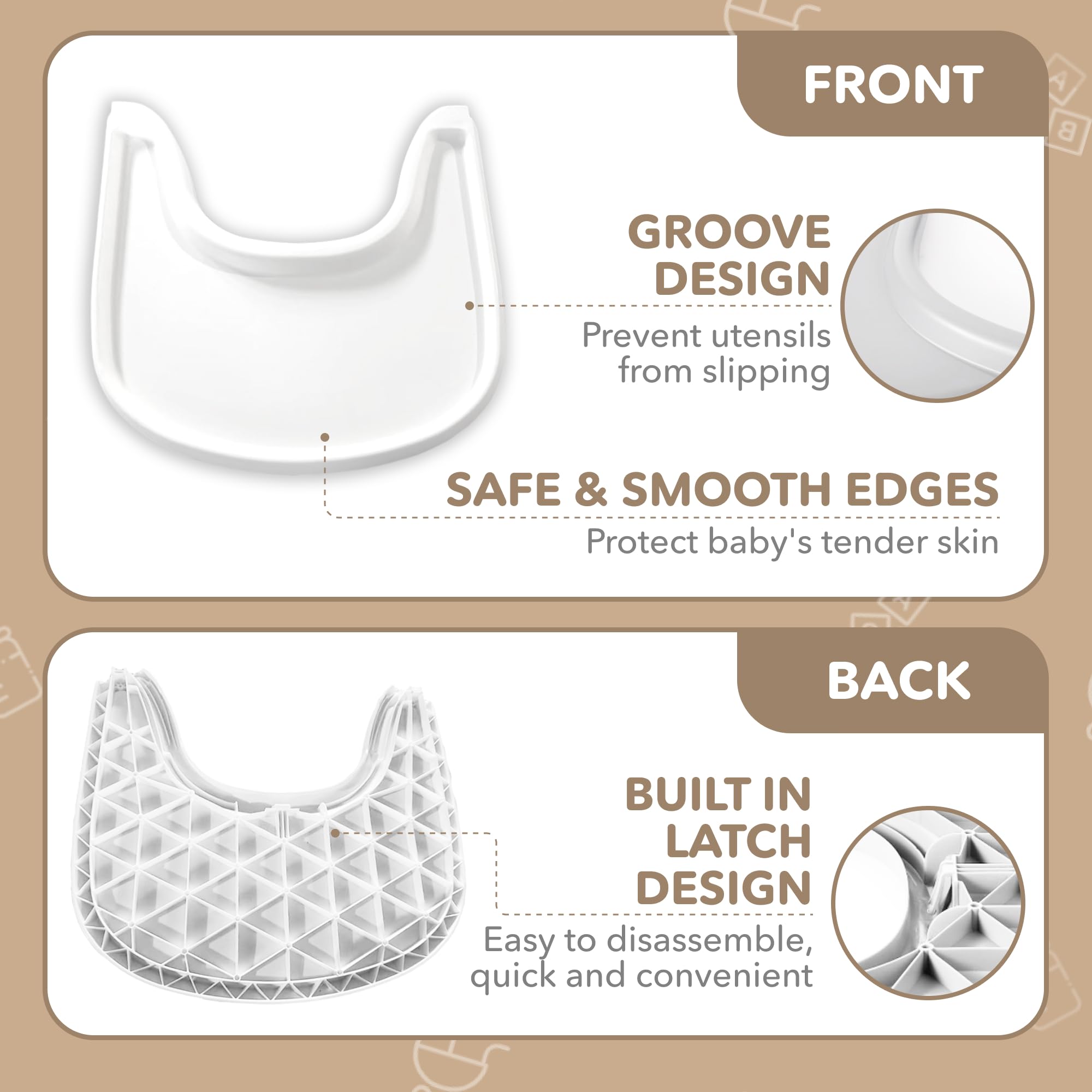 High Chair Tray Compatible with Stokke Trip Trap Chair, Matte White - Ergonomic Curved Design - BPA-Free, Easy to Assemble