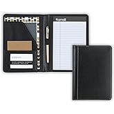 Samsill Contrast Stitch Faux-Leather Portfolio, Mini Size Business Interview Professional Padfolio, Includes 5 x 8 Inch Writing Pad, Black