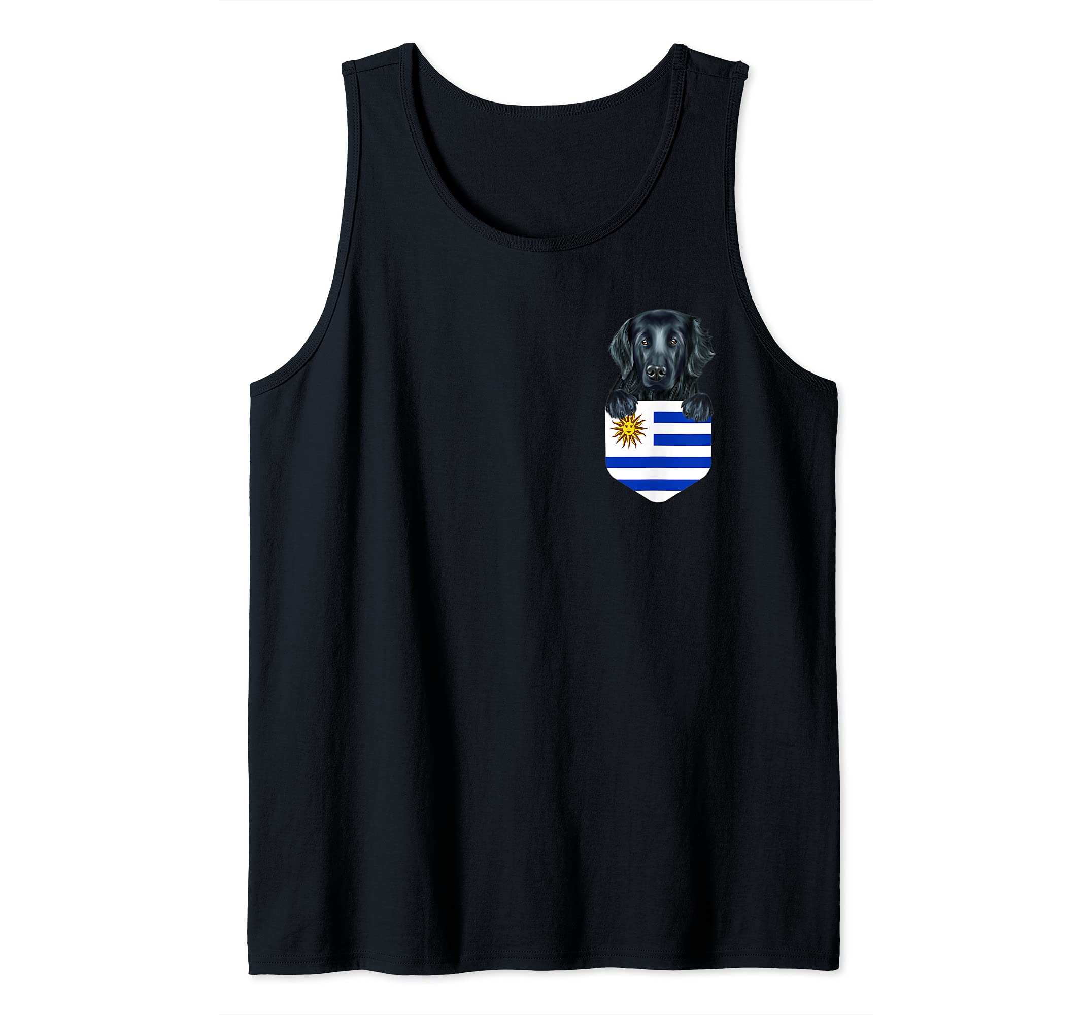 Uruguay Flag Flat-Coated Retriever Dog In Pocket Tank Top