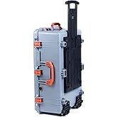 Pelican 1650 Case by ColorCase - Silver - Large Size Rolling Waterproof (Empty) - Orange Handles & Latches