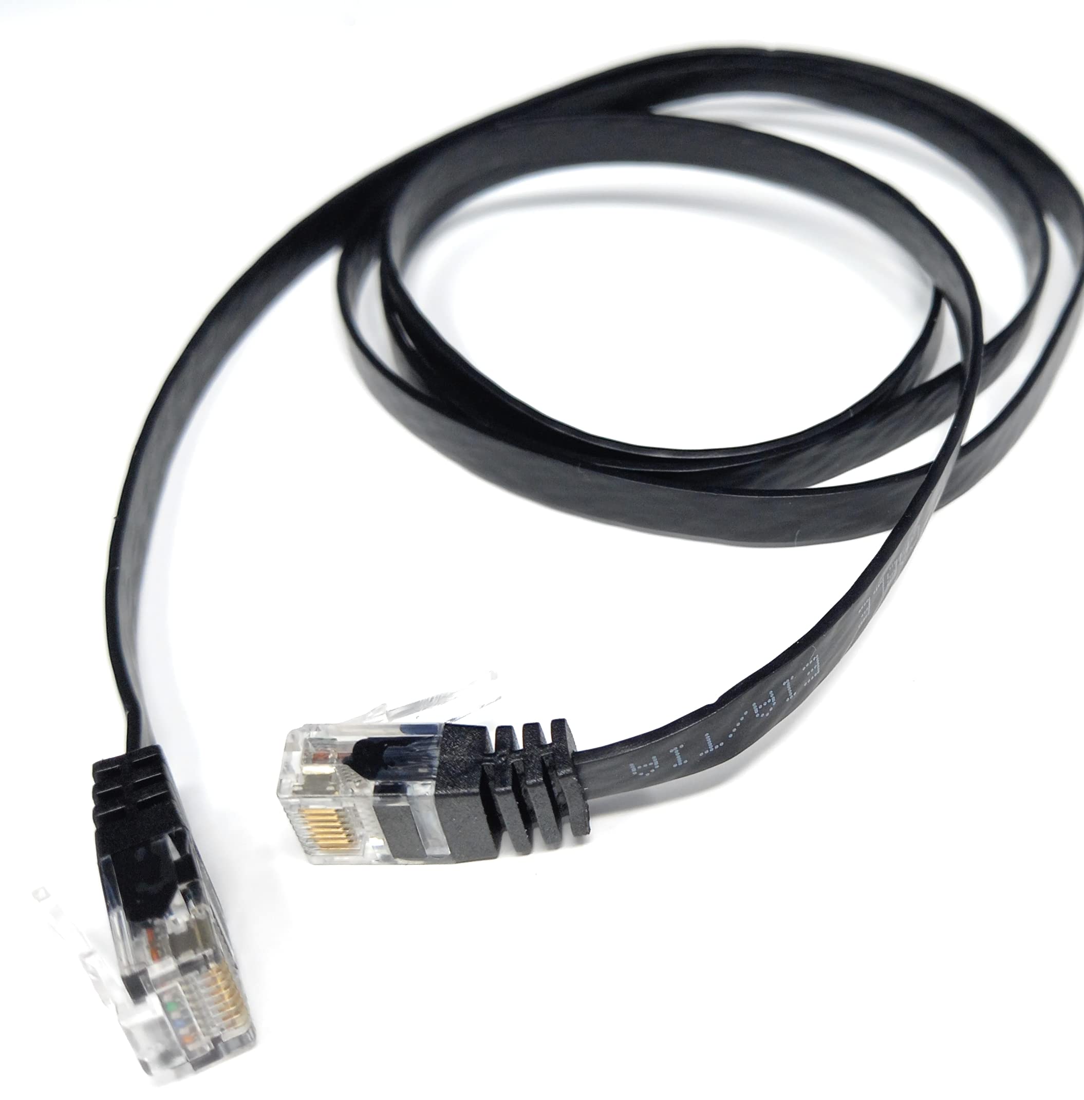 DRUT 1m FLAT CAT6 RJ45 Ethernet LAN Patch Cable, Low Profile GIGABIT Full Copper 32AWG, Lead Allows Up to 1000Mbps Speed 3.3ft Black