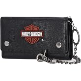 Harley-Davidson Men's Bar &amp; Shield Patch Trucker Chain Leather Wallet - Black