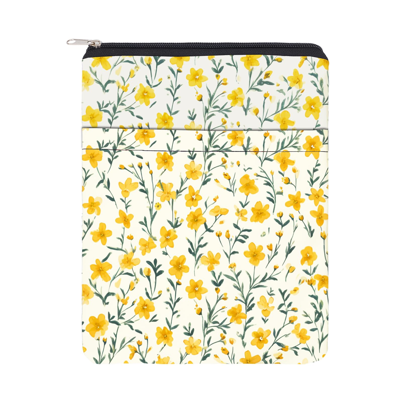 NICENEEDED Book Sleeve with Zipper, Front Pocket Protector Waterproof BookCover Case for Notebooks Hardcover and Paperback, Crushed Flower Book Covers Pouch for Lovers