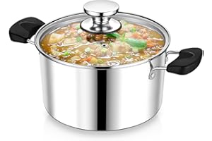 5 Quart 3-Ply Cooking Stock Pot with Lid, P&P CHEF Stainless Steel Large Pot for Pasta Soup, Work on Multi Stove, Heavy Duty 