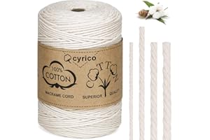 CYRICO Macrame Cord 3mm x 300 Yards, 100% Natural Cotton Cord Macrame Rope - Twisted Macrame String Supplies for Wall Hanging Plant Hangers Gift Wrapping Wedding Decorations