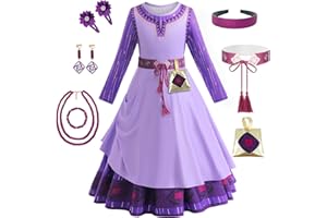 RUXlNRUA Wish Asha Girls Costume Princess Dress,3-13 Years Kids' Movie Double Layer Purple Cosplay Outfit with Accessory Sets