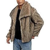 Gihuo Mens Winter Faux Fur Coat Warm Lapel Shaggy Jackets Short Fur Jacket Button Down Outerwear Luxury Overcoat