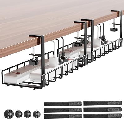 Xpatee Under Desk Cable Management Tray 2 Pack No Drill No Screws Black