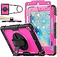 SEYMAC stock Case for iPad Air 3 2019 / Pro 10.5'' with Screen Protector Pen Holder [360° Rotate Hand Strap/Stand], Drop-Proof Case (Rose+Black)
