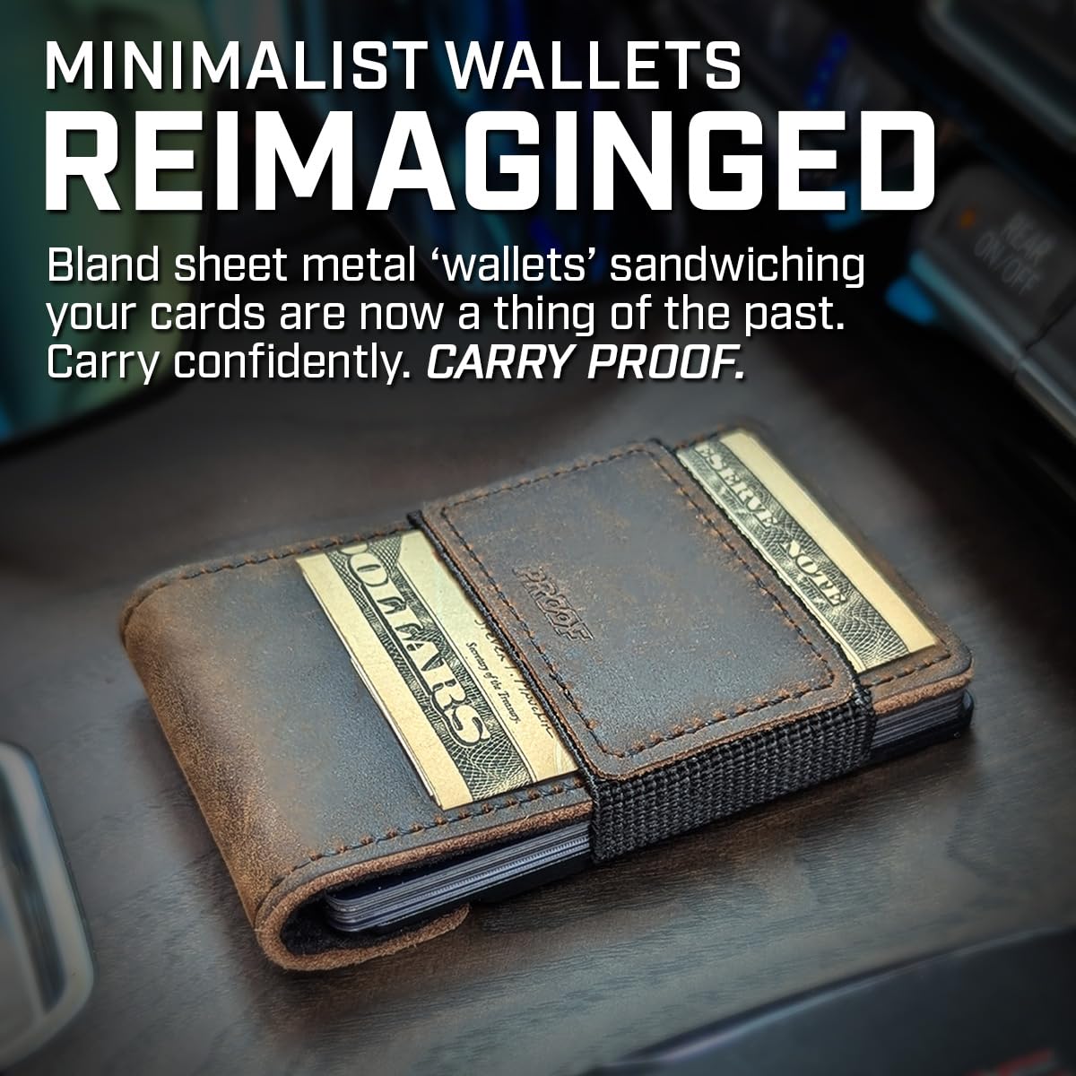 PROOF Wallet | Slim Minimalist Wallets for Men | Leather & Metal | RFID Wallet | Front/Back Pocket | Gift Box | Veteran Owned