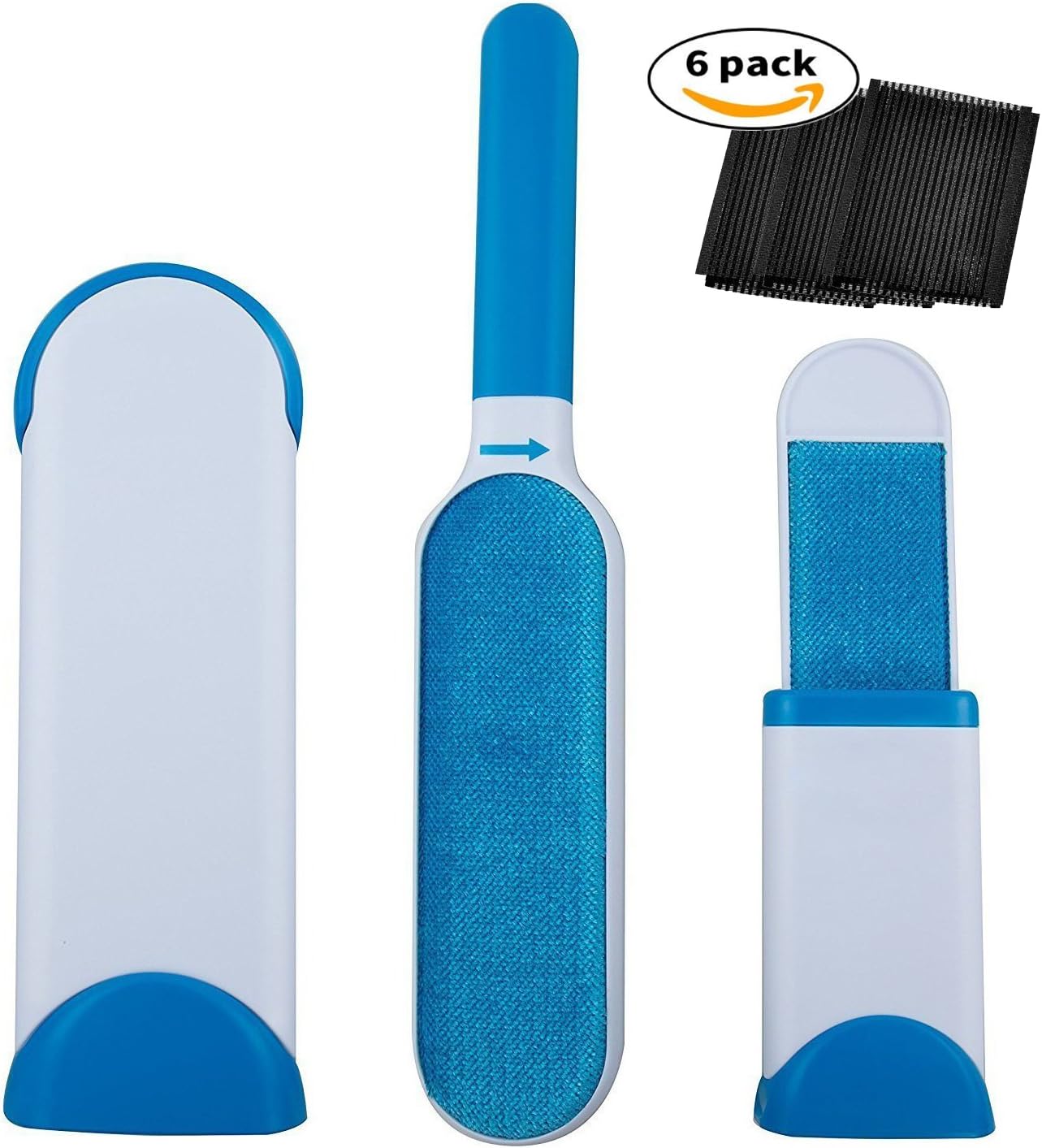 Fur Brush Pet Fur& Lint Remover with Magic Cloth Fabric Brush Self-Cleaning Base, Travel Size Hurricane (Blue) + 6pcs Hair Stickers