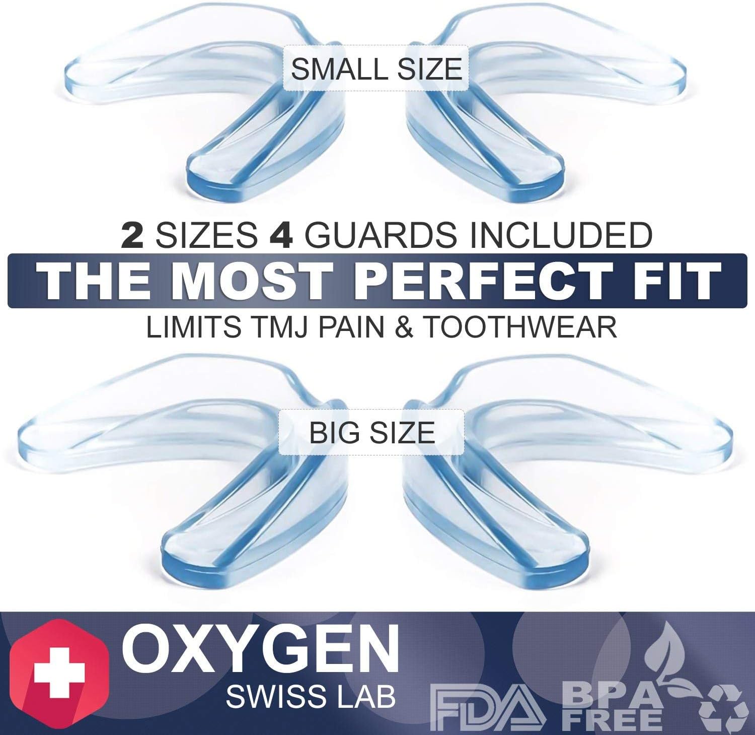 Swiss Lab Pro Moldable Dental Guard for Teeth Grinding, Clenching, Bruxism, TMJ, Athletes, 4 Medical Silicone Mouth Night Guards, Anti-Bacterial Case: Health & Personal Care