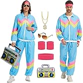 PWQMGY 80s Outfit for Men Women-One Set 80s 90s Costumes with Accessories-Couples Track Suits for Halloween Carnival Party