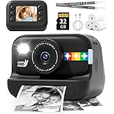 JOYTRIP Instant Print Camera for Kids, Christmas Birthday Gifts for Boys Girls Age 3-12, 48MP Photos 1080P Digital Video Camera, Portable Travel Toddler Toy with 32GB Card Black