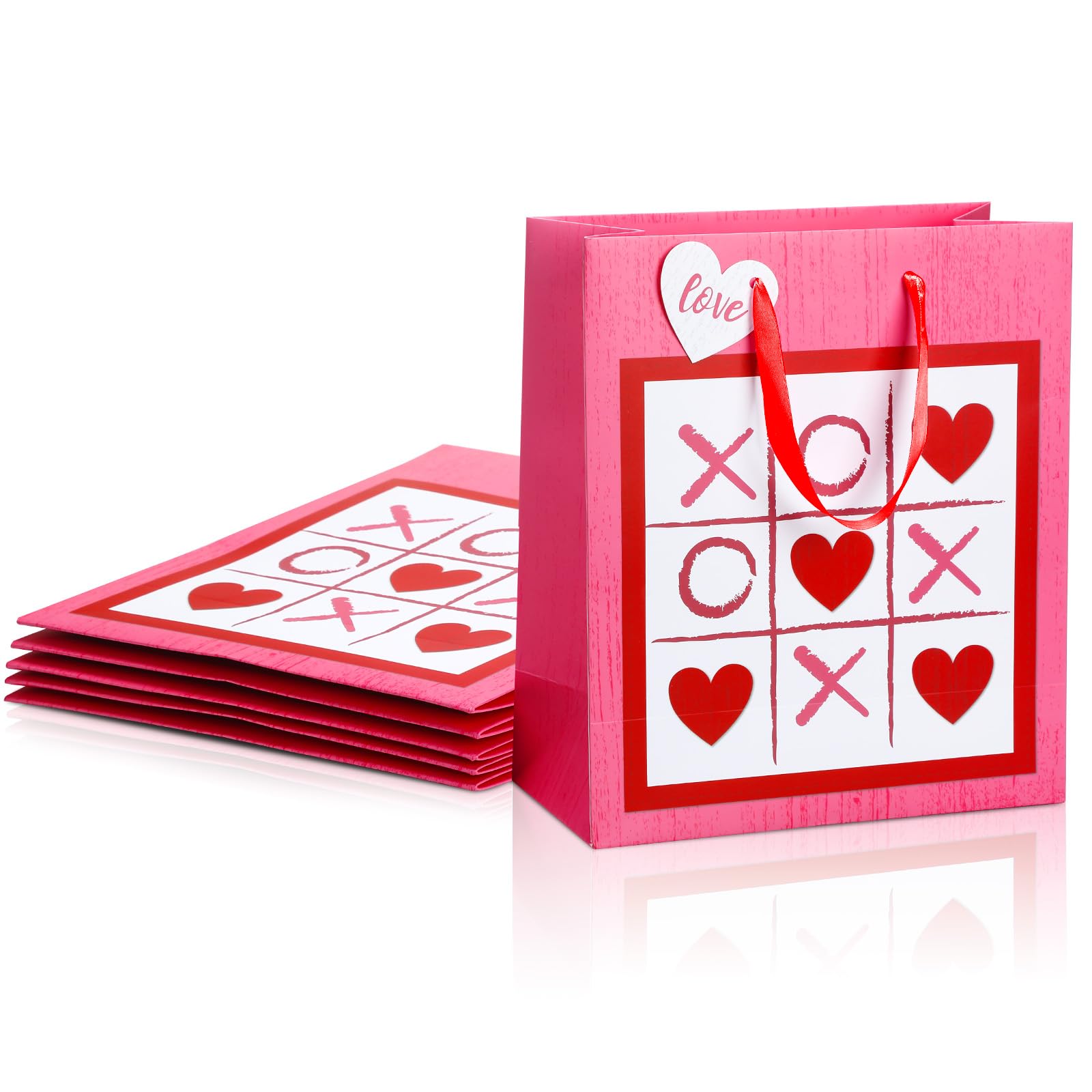 Photo 1 of Kolldenn 6 Pcs Valentine's Day Large Gift Bags for Gifts Pink and Red Bags 10" x 5" x 12" for Valentine's Day Wedding Anniversary Congratulations Party Occasions Love Theme Design